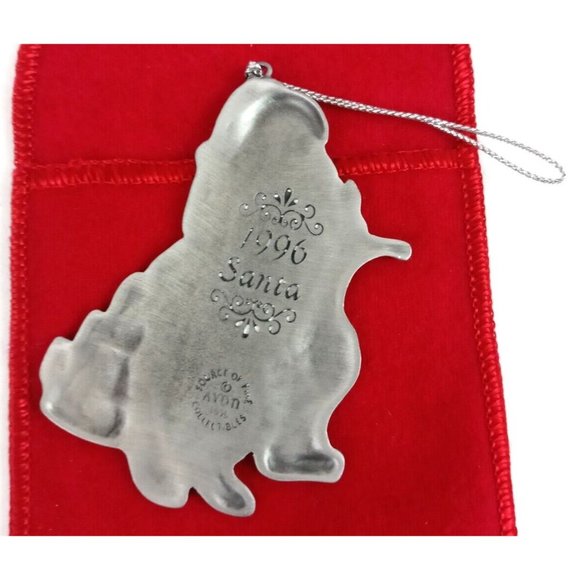 Vintage Avon 1996 Holiday Pewter Ornament "Santa" With Velvet Pouch IOB - Picture 3 of 6